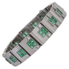 Rubel Freres French Retro Diamond, Emerald and White Gold Bracelet 6