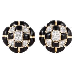 DAVID WEBB Black Enamel, Diamond, & Gold Earrings 1