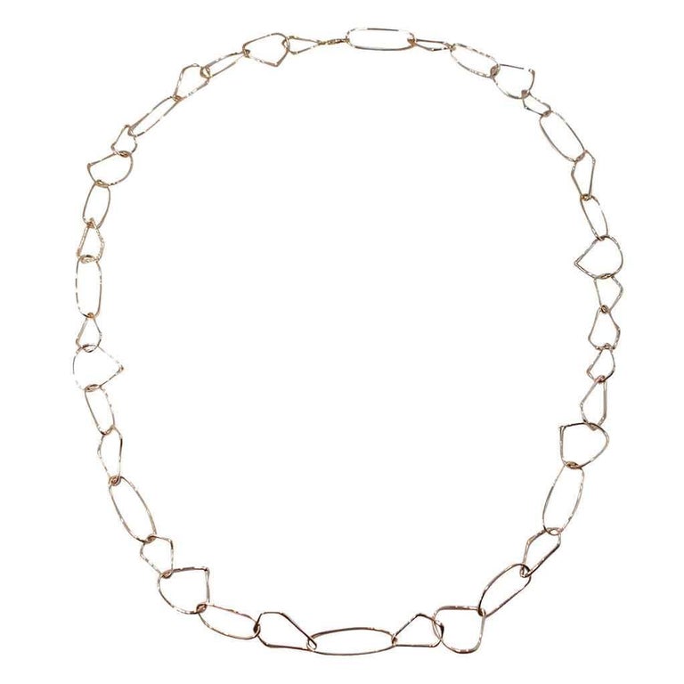 Alex Jona Free-Form 18 Karat Rose Gold Link Necklace with White Diamond Link For Sale