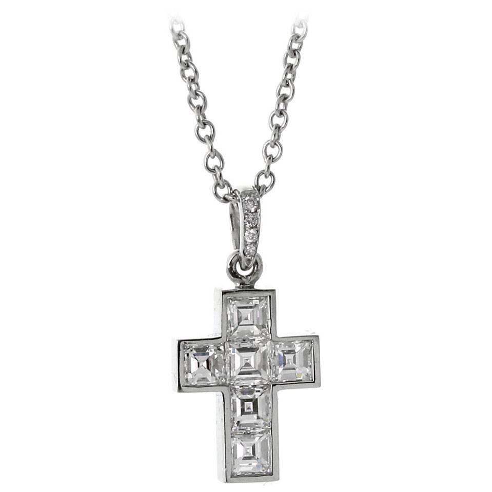 Cartier Diamond Platinum Cross Necklace 