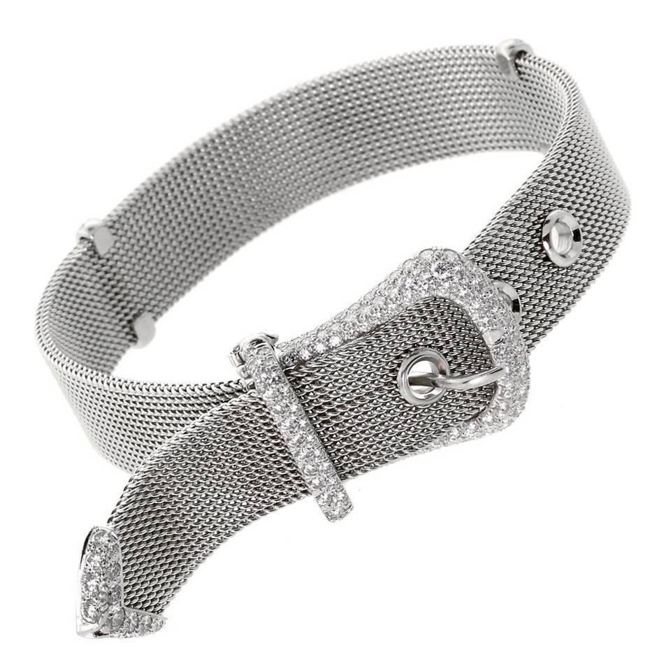 A fabulous Tiffany & Co bracelet adorned with 3cts of the finest Vs quality Tiffany & Co round brilliant cut diamonds set in platinum.

Length: Adjustable from 6″, 6.5″ or 7″
Weight: 49.8 Grams
Dimensions: The buckle measures 20.5mm wide