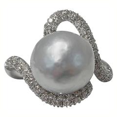Jona Baroque Pearl Diamond White Gold Ring 12