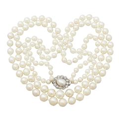 Double Strand Pearl & 0.84Ct Diamond, 14k Yellow Gold Necklace Antique & Vintage 4