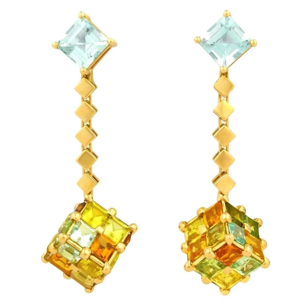H. Stern Contempo Cubist Tourmaline and Gold Earrings