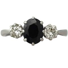 1.63Ct Sapphire & 0.57Ct Diamond 18k White Gold Trilogy Ring - Vintage Cira 1960 7
