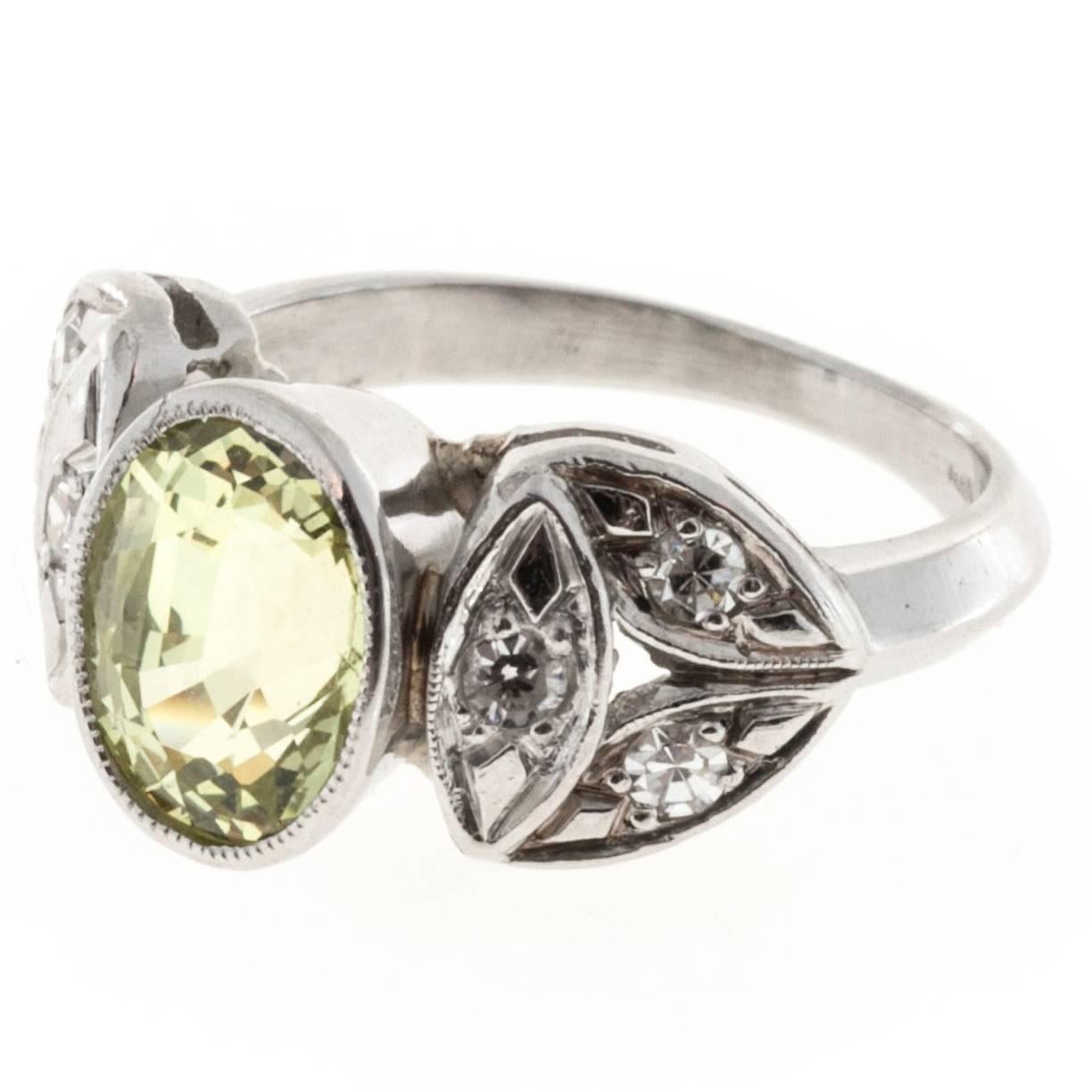 Natural Oval Chrysoberyl Diamond Platinum Ring