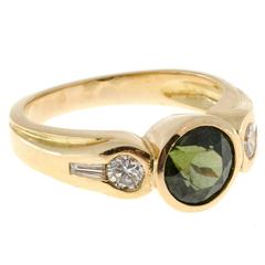 Natural Round Green Zircon Diamond Gold Ring
