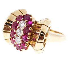 Ruby Diamond Yellow Gold Cocktail Ring 10