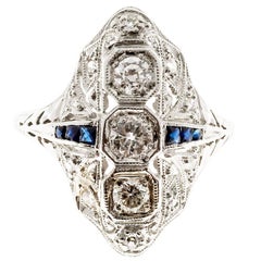 Sapphire Diamond Pierced Bead Set Platinum Ring