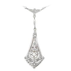 0.14 Carat Diamond and 14 Karat Yellow Gold Pendant, Art Deco Style, Antique