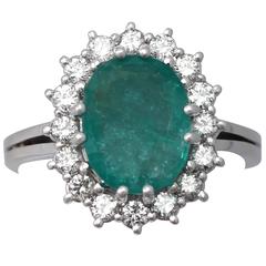 1980s 3.02 Carat Emerald  0.82 Carat Diamond Gold Ring