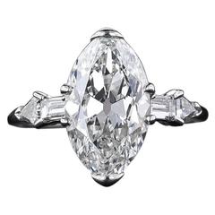 Antique Art Deco 4.14 Carat Marquise Oval Diamond Platinum Ring