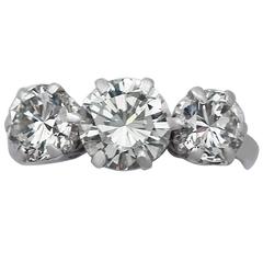 1.74Ct Diamond and Platinum Three Stone Ring - Vintage Circa 1960