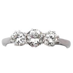 0.80Ct Diamond and 18k White Gold Three Stone Ring - Antique Circa 1920 3