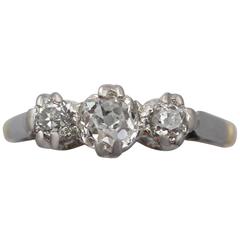 0.88Ct Diamond and 18k Yellow Gold Three Stone Ring - Antique Circa 1920 3
