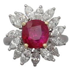 2.30Ct Ruby & 1.85Ct Diamond, Platinum Cluster Ring - Vintage French Circa 1960 7