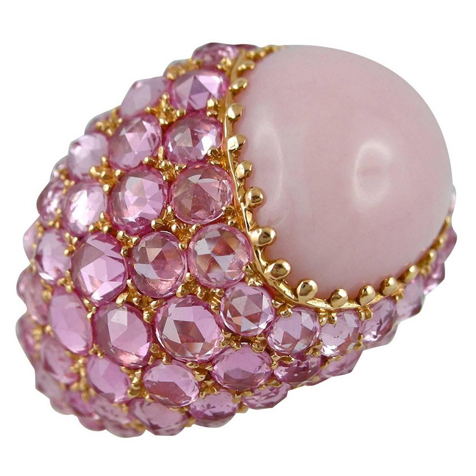 Jona Pink Sapphire Cabochon Pink Opal Gold Dome Ring
