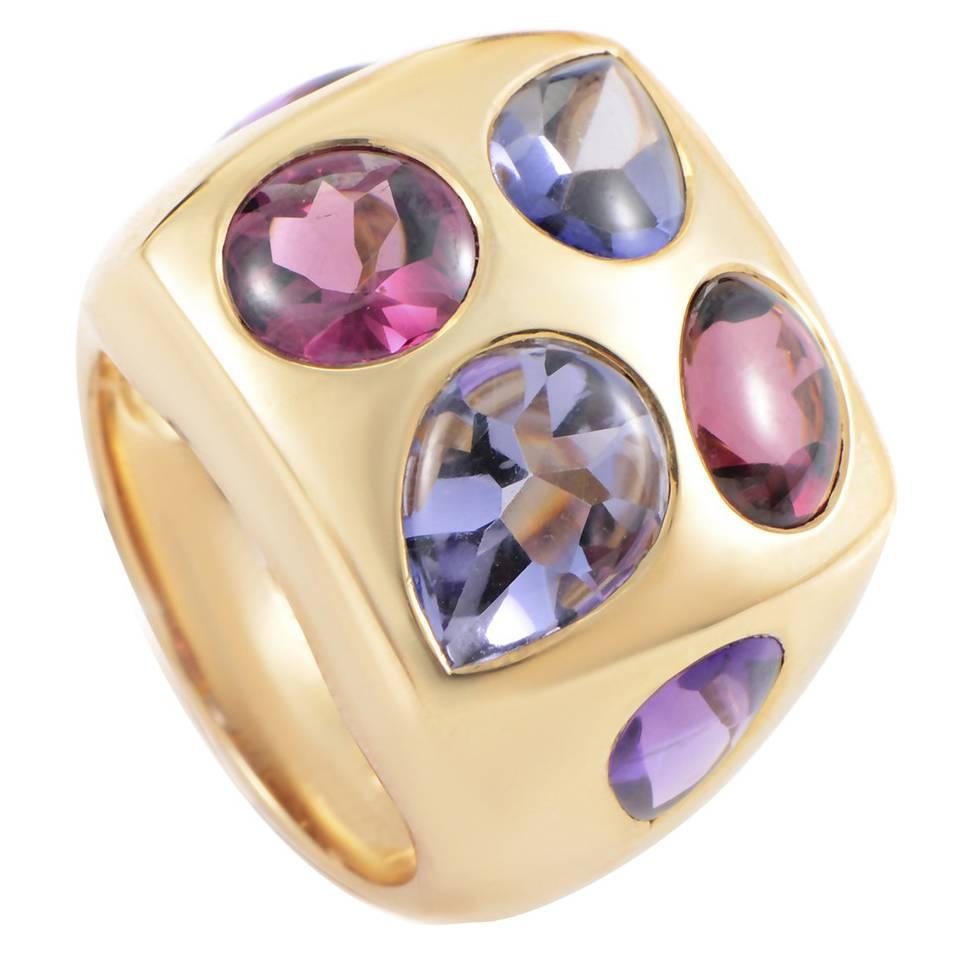 Chanel Amethyst Iolite Tourmaline Gold Cocktail Ring