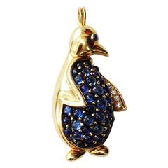 Alessandria Sapphire Encrusted Gold Penguin Pin Brooch Pendant 4