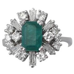 1.48Ct Emerald & 1.08Ct Diamond, 18k White Gold Cluster Ring, Vintage Circa 1970 7