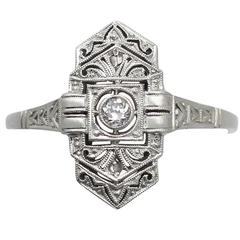 0.12Ct Diamond and 14k White Gold Ring - Art Deco Style - Antique Circa 1920 5