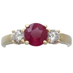 1.32Ct Ruby & 0.46Ct Diamond, 18k Yellow Gold Trilogy Ring - Contemporary 5