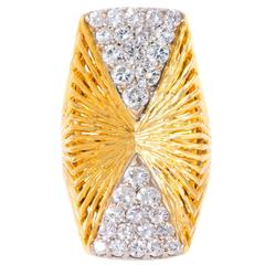 Kutchinsky London Diamond Textured Gold Cocktail Ring 7