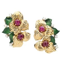 Cartier Ruby Diamond Gold Earclips 9