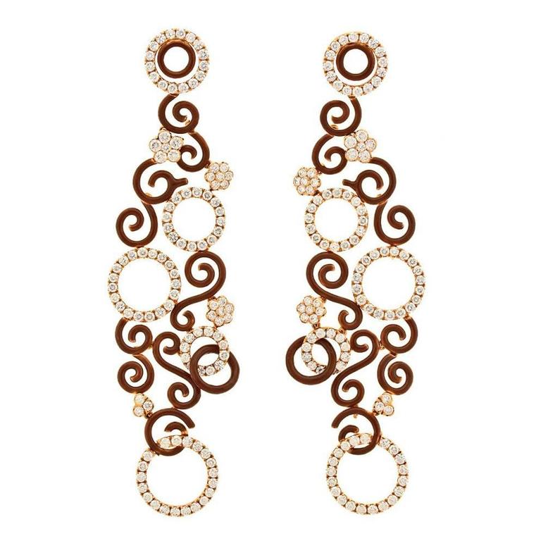 Magnificent Enamel Diamond Gold Chandelier Earrings at 1stDibs