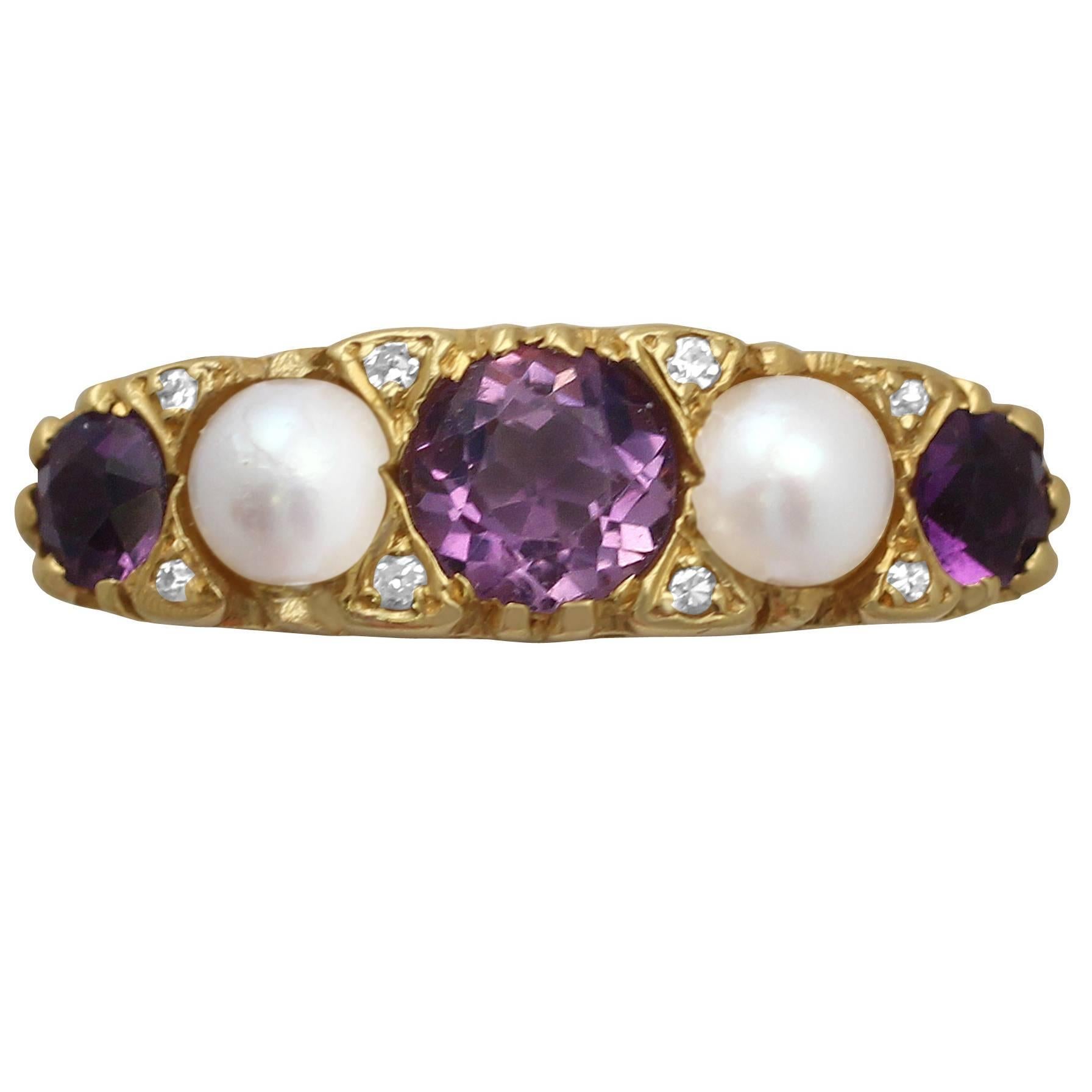 1950s Amethyst Pearl & Diamond Yellow Gold Cocktail Ring