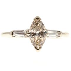 Light Brown Marquise Diamond Three-Stone Baguette Gold Engagement Ring 10