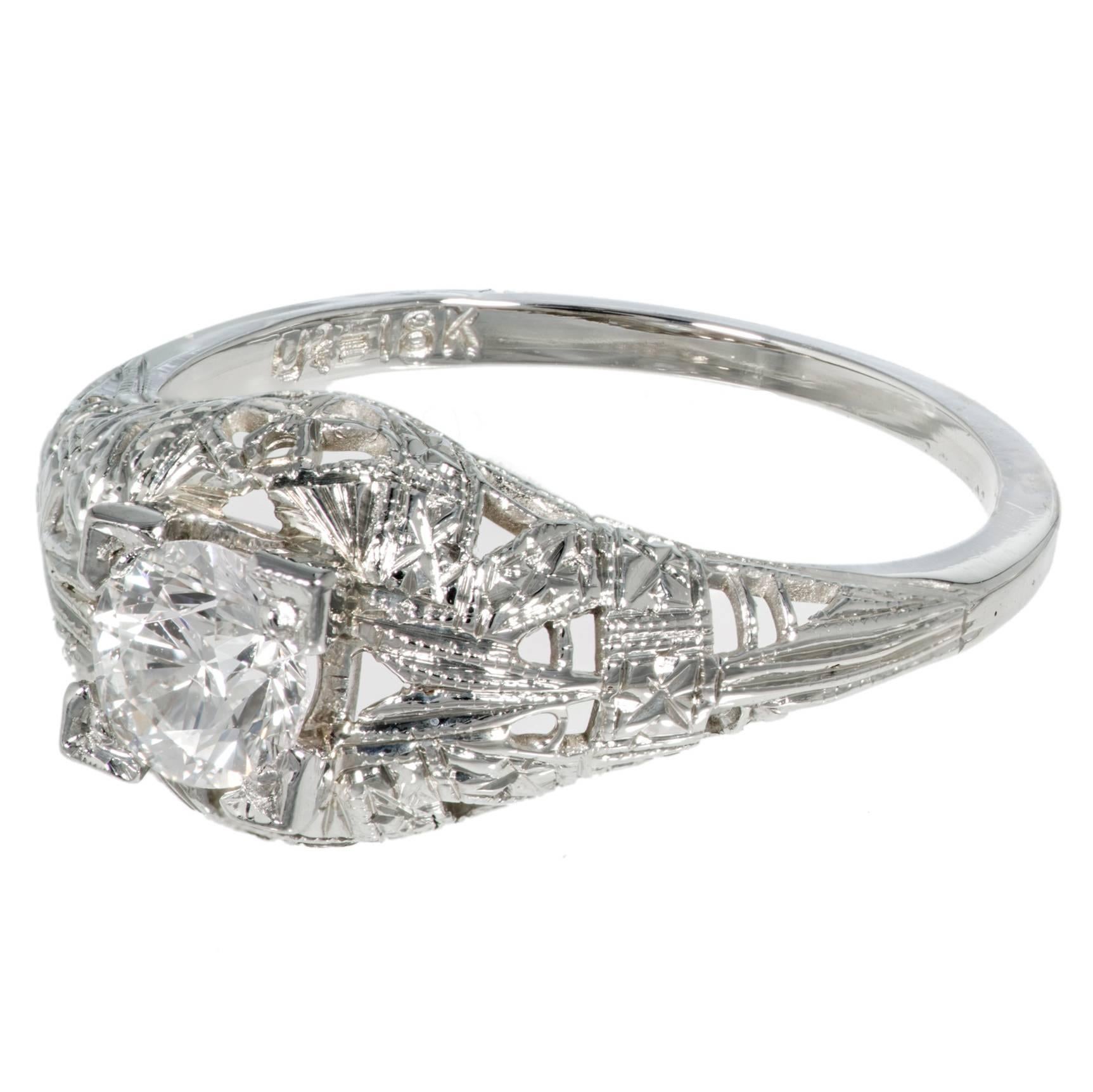 Art Deco Diamond Old European Cut Dome Gold Engagement Ring For Sale