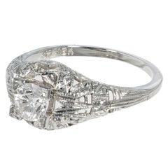 Art Deco Diamond Old European Cut Dome Gold Engagement Ring