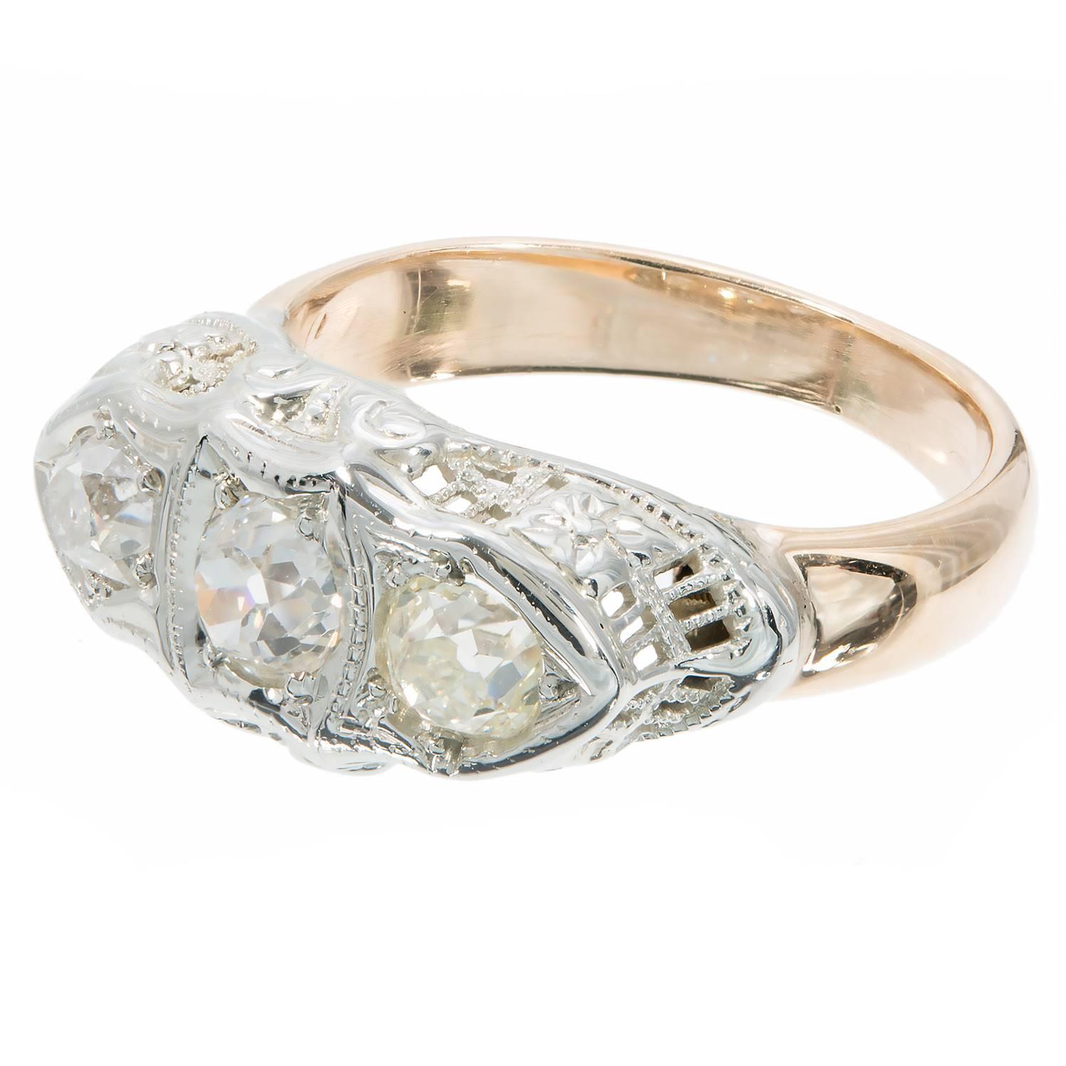 .33 Carat Diamond Art Deco Filigree Gold Engagement Ring