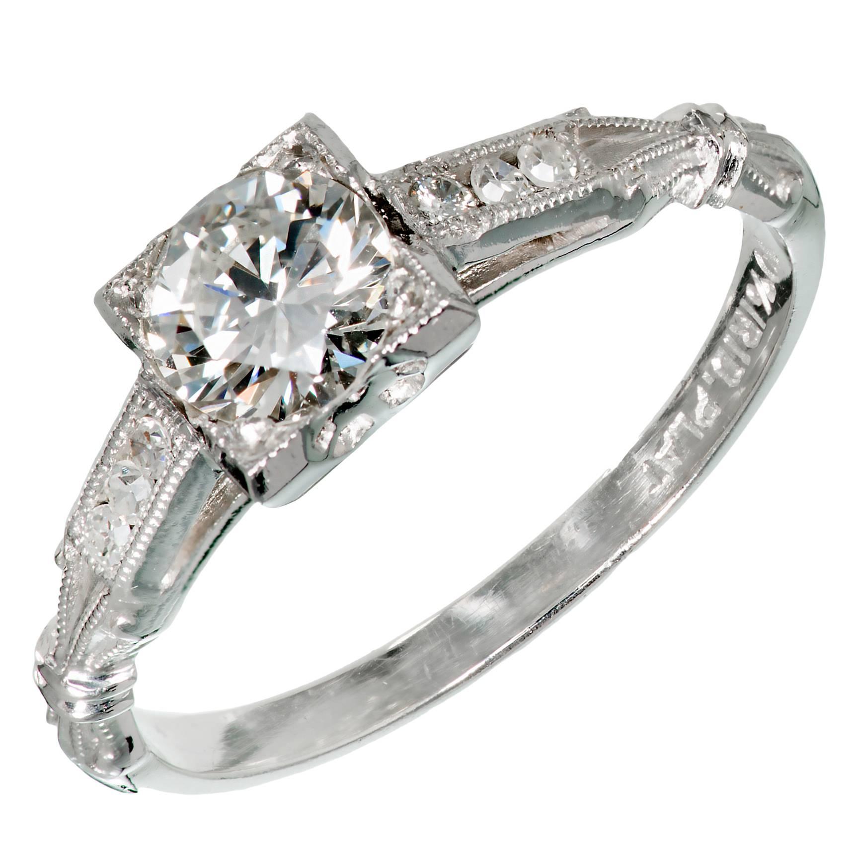 Art Deco Single Cut Diamond Platinum Engagement Ring 