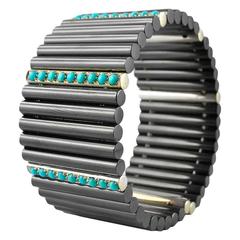Jona Ceramic Turquoise Gold Cuff Flexible Bangle Bracelet 5