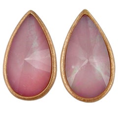 Jona Pink Opal Quartz 18 Karat Brushed Rose Gold Stud Earrings