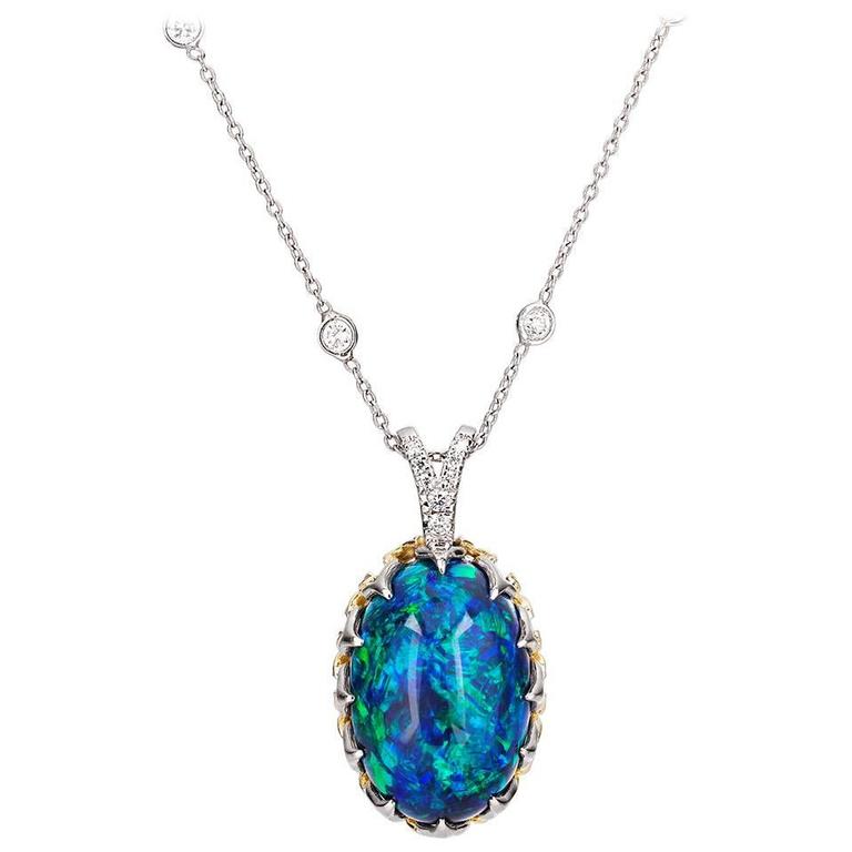 Black Opal Necklace 20.56 Carat For Sale at 1stdibs