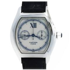 Mens Cartier White Gold Tortue Single Button Chronograph Wristwatch