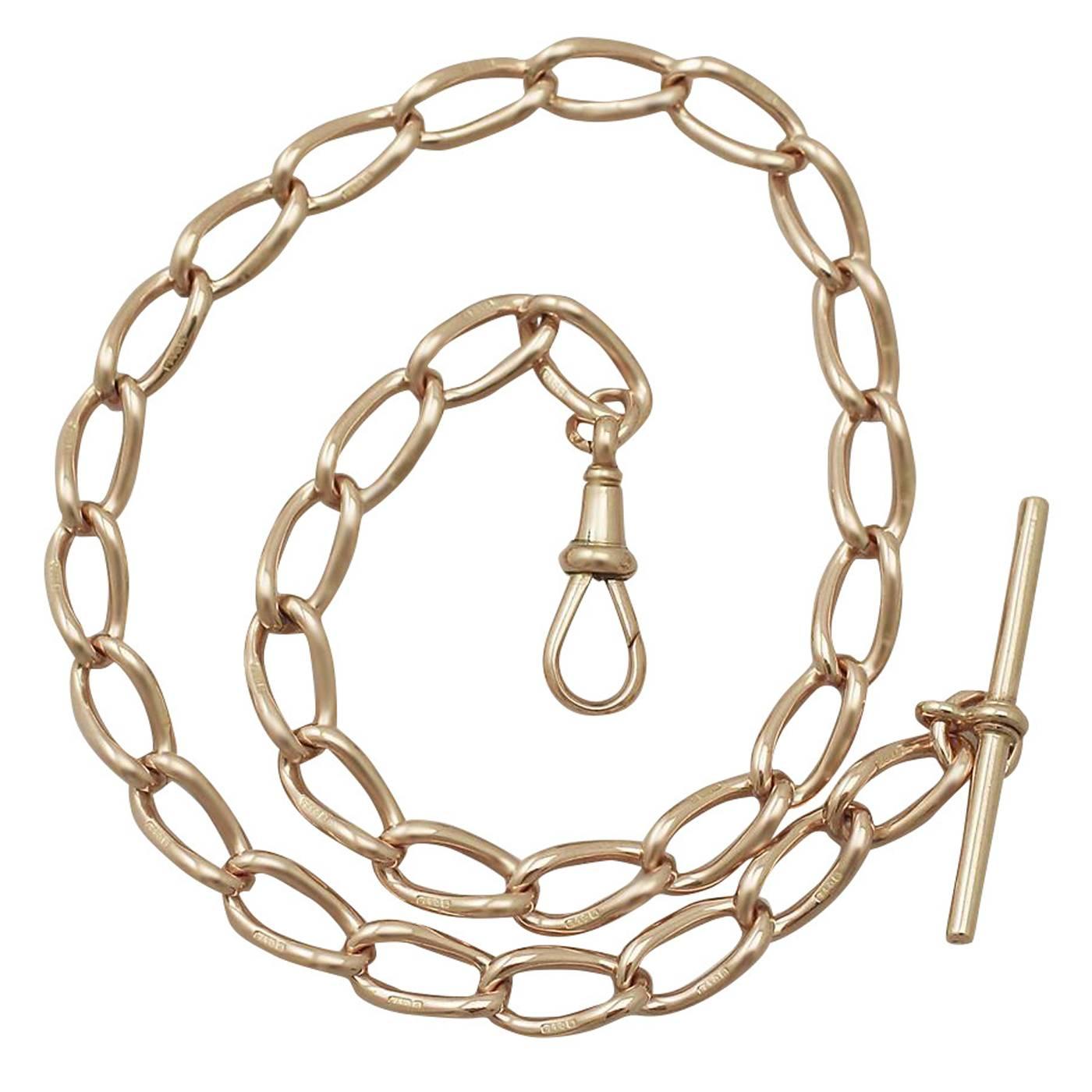 9k Rose Gold Albert Watch Chain - Antique Circa 1900