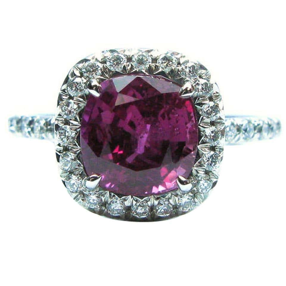 2.22 Carat Ruby Diamond Pave Platinum Frame Ring For Sale at 1stDibs