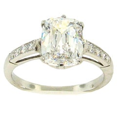 Cushion Cut Diamond Platinum Ring, 2.38 Carat D VVS2 GIA