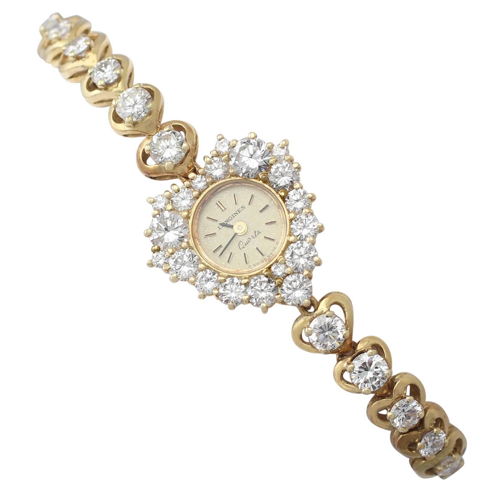 7.00Ct Diamond and 18k Yellow Gold 'Longines' Cocktail Watch - Contemporary