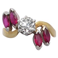 1.05Ct Diamond & 0.87Ct Ruby, 18k Yellow Gold Dress Ring, Antique & Vintage 1979 4