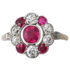 1.40Ct Ruby 
1.10Ct Diamond, 18k Yellow Gold Dress Ring - Antique Circa 1900