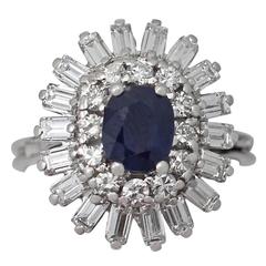 1970s 1.25 Carat Sapphire & 1.15 Carat Diamond White Gold Cocktail Ring 9