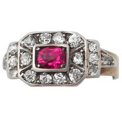 0.60Ct Ruby & 0.59Ct Diamond, 14k Yellow Gold Dress Ring - Antique Circa 1930 7