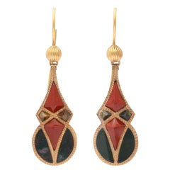 Antique Victorian Geometric Scottish Agate Earrings, circa 1860-1880