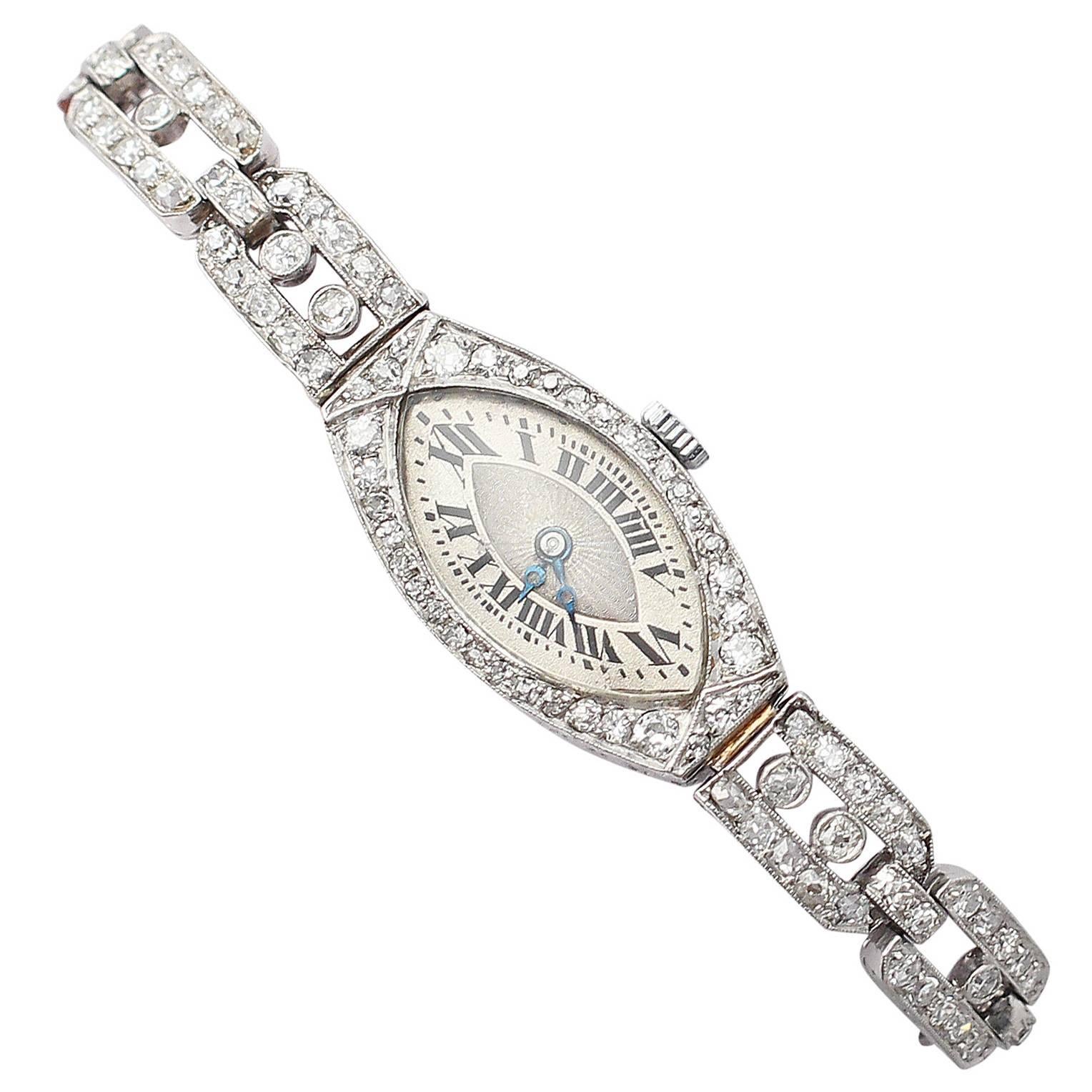 2.02Ct Diamond and Platinum Ladies Cocktail Watch - Antique Circa 1930