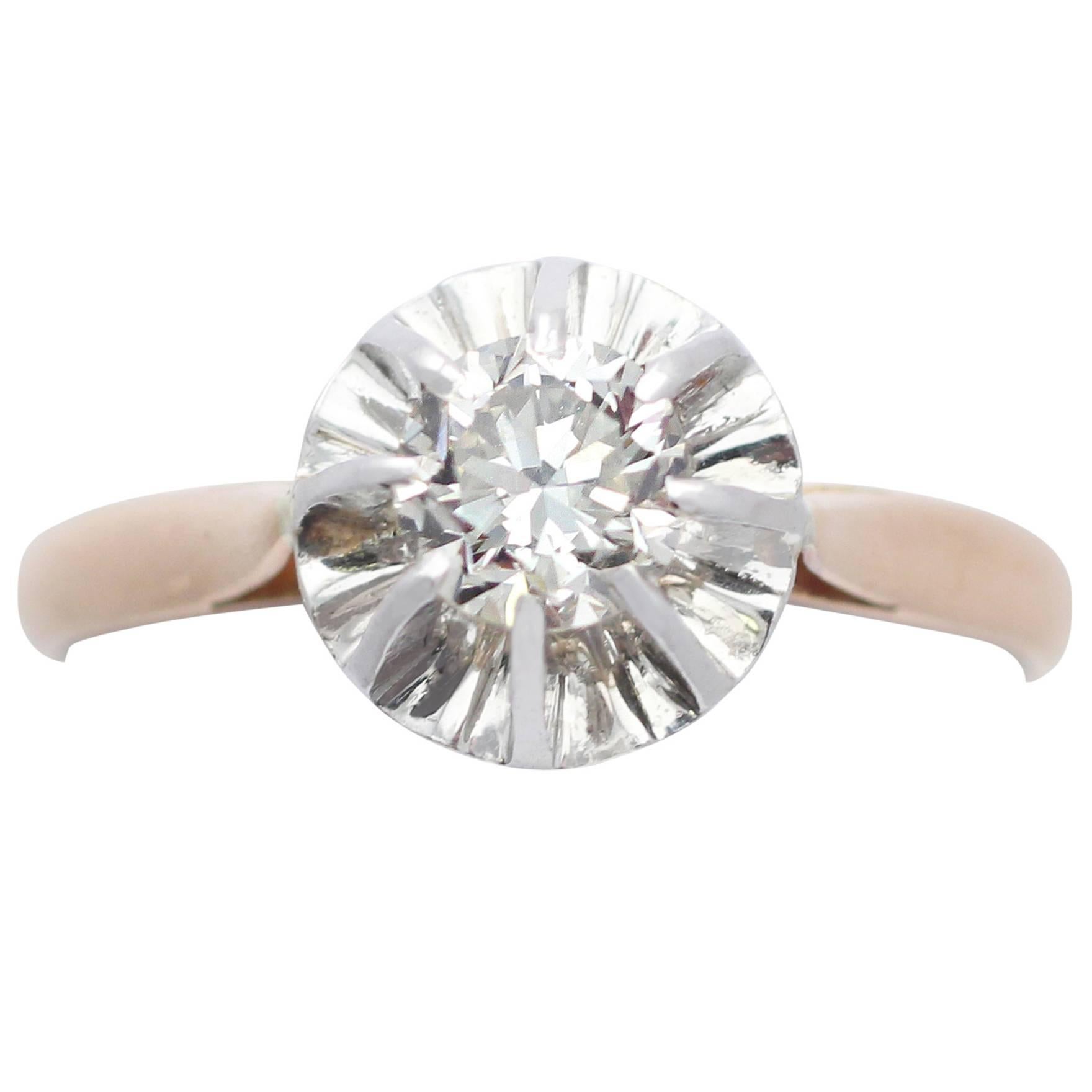 0.54Ct Diamond and 18k Rose Gold Solitaire Ring - Vintage French Circa 1960